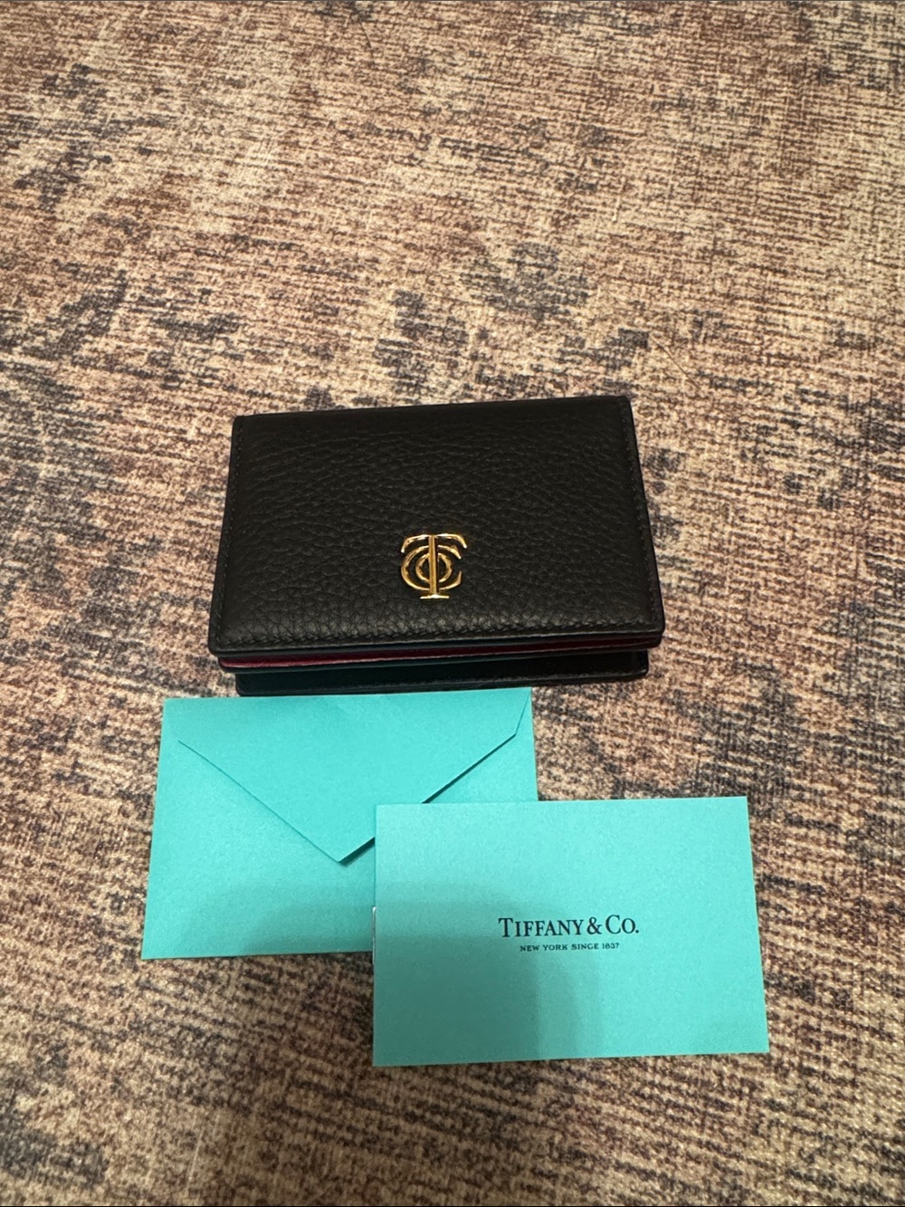 Tory Burch Black Leather Card Case with Gold Logo